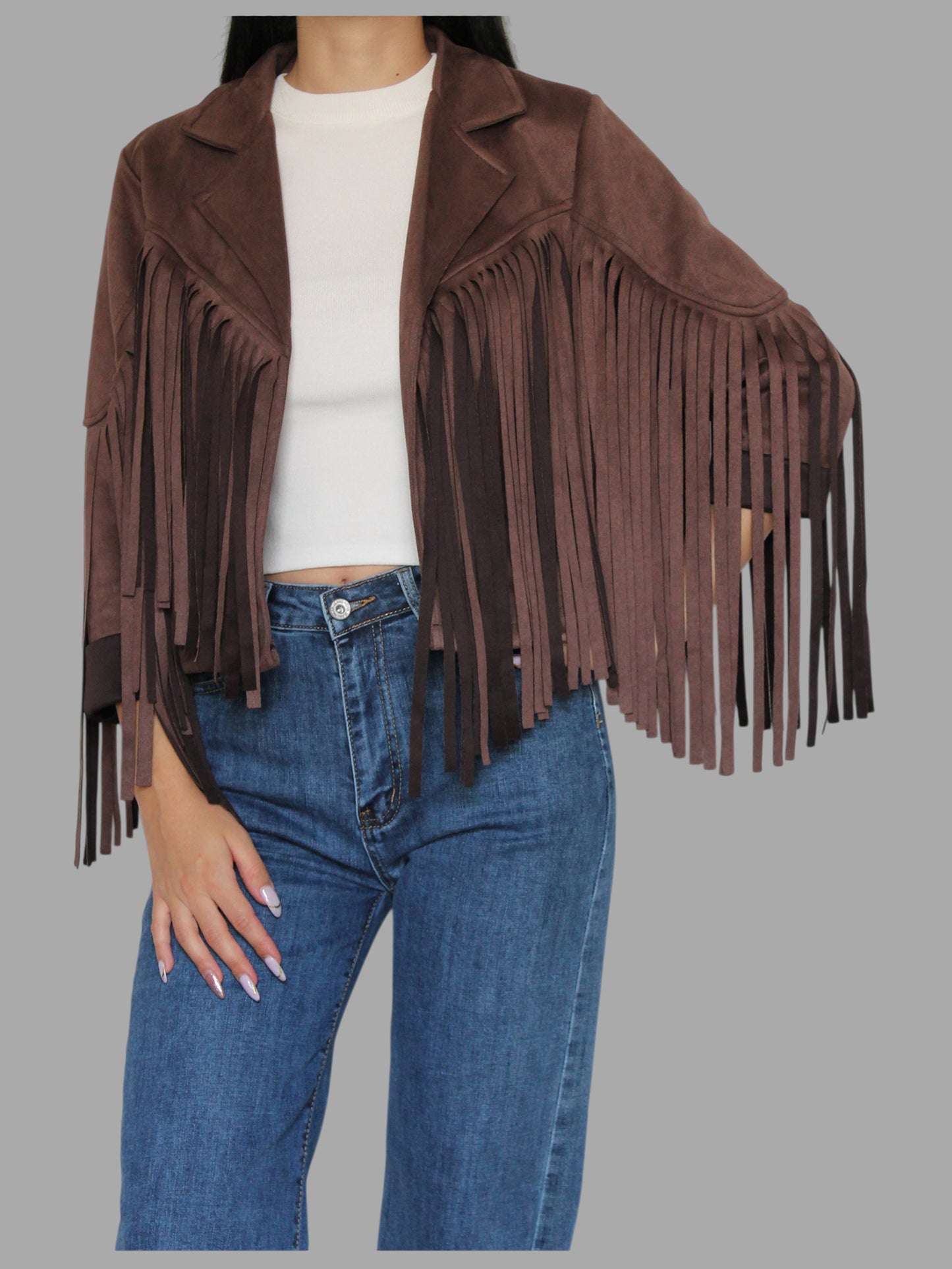 Giacca effetto scamosciato con frange