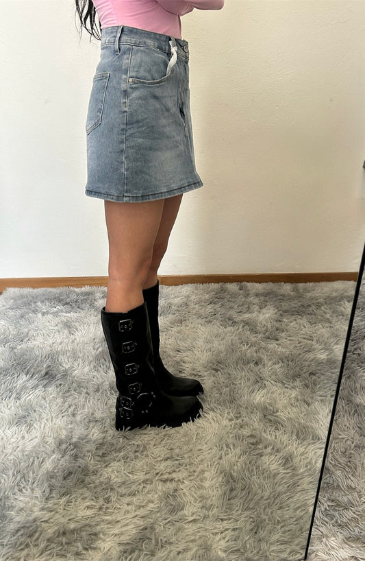 Minigonna in Jeans con Pantaloncino Interno