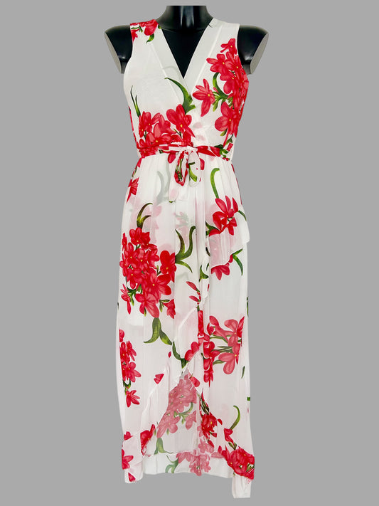 Abito lungo bianco con fantasia floreale