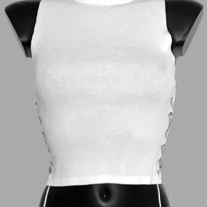 Top con dettaglio in strass laterale