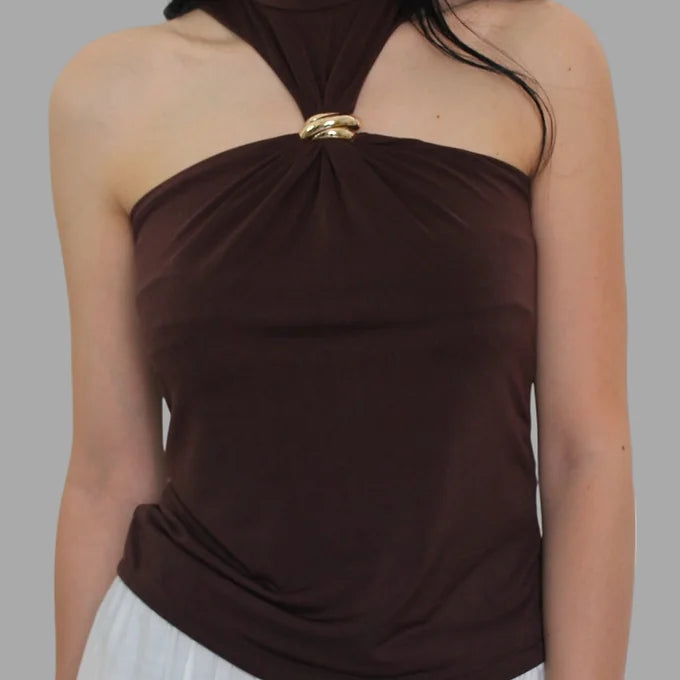 Top elegante con nodo gioiello