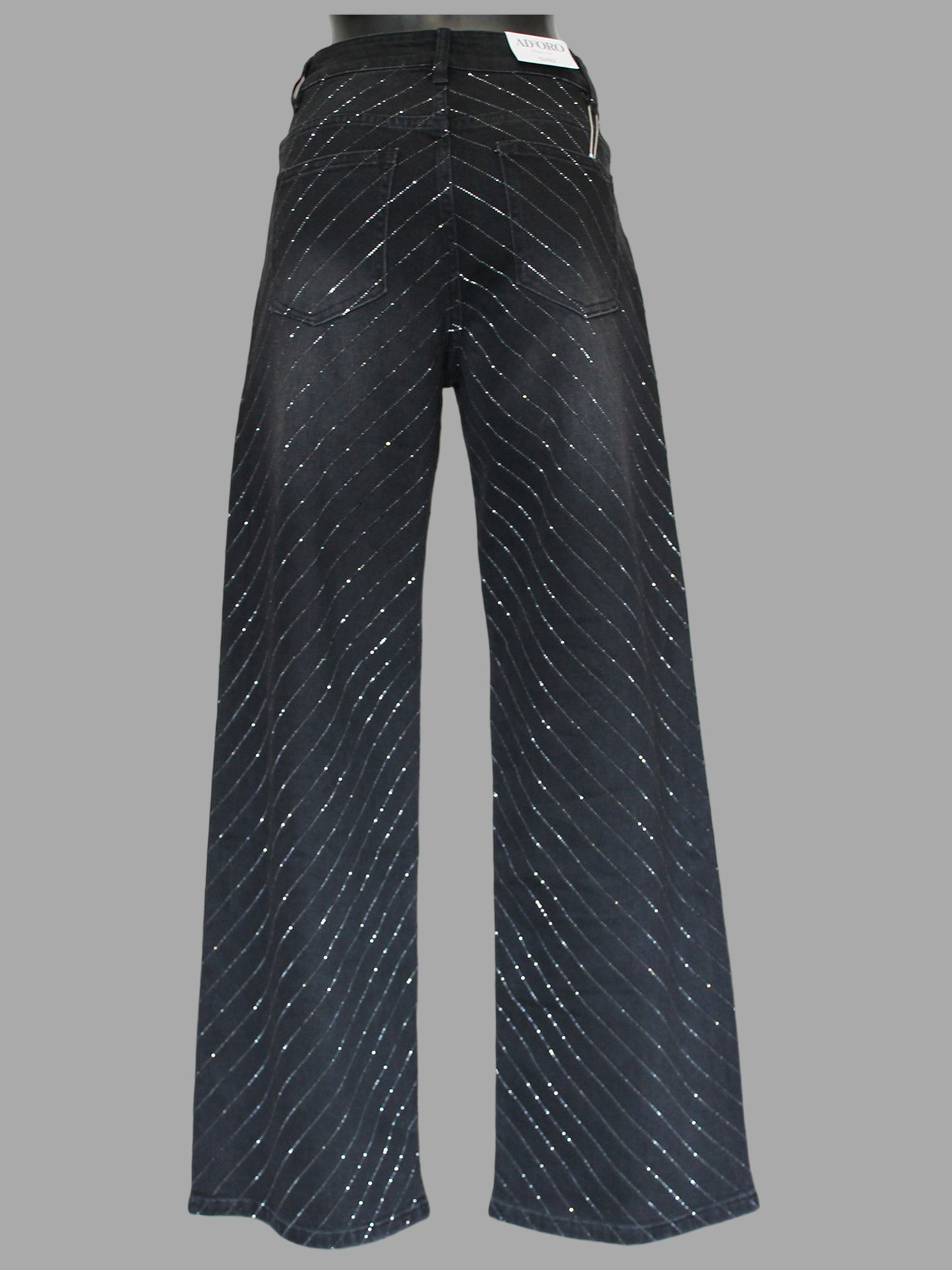 Jeans nero a palazzo con strass
