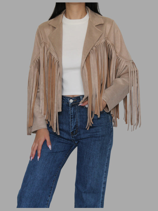 Giacca effetto scamosciato con frange