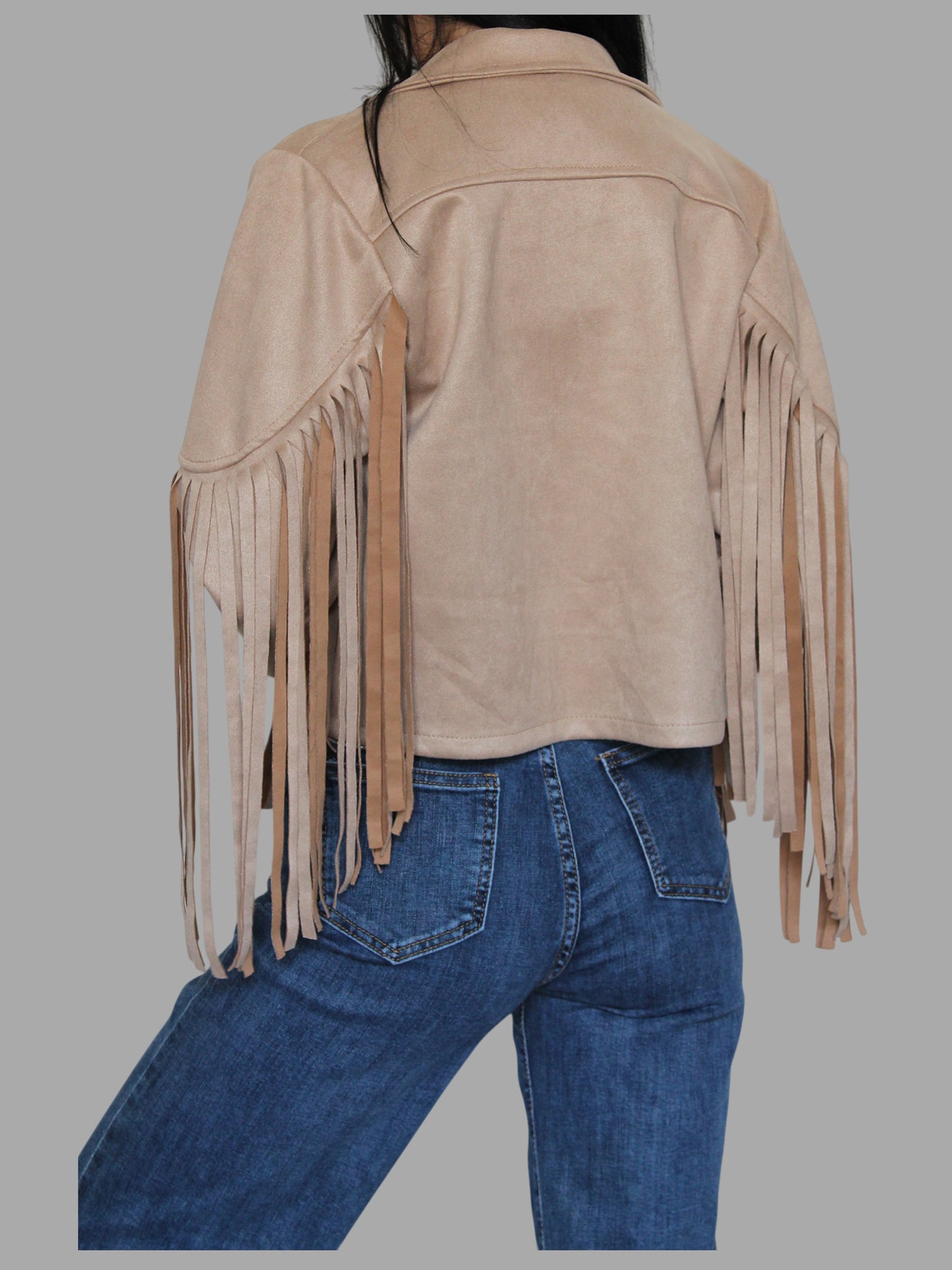 Giacca effetto scamosciato con frange