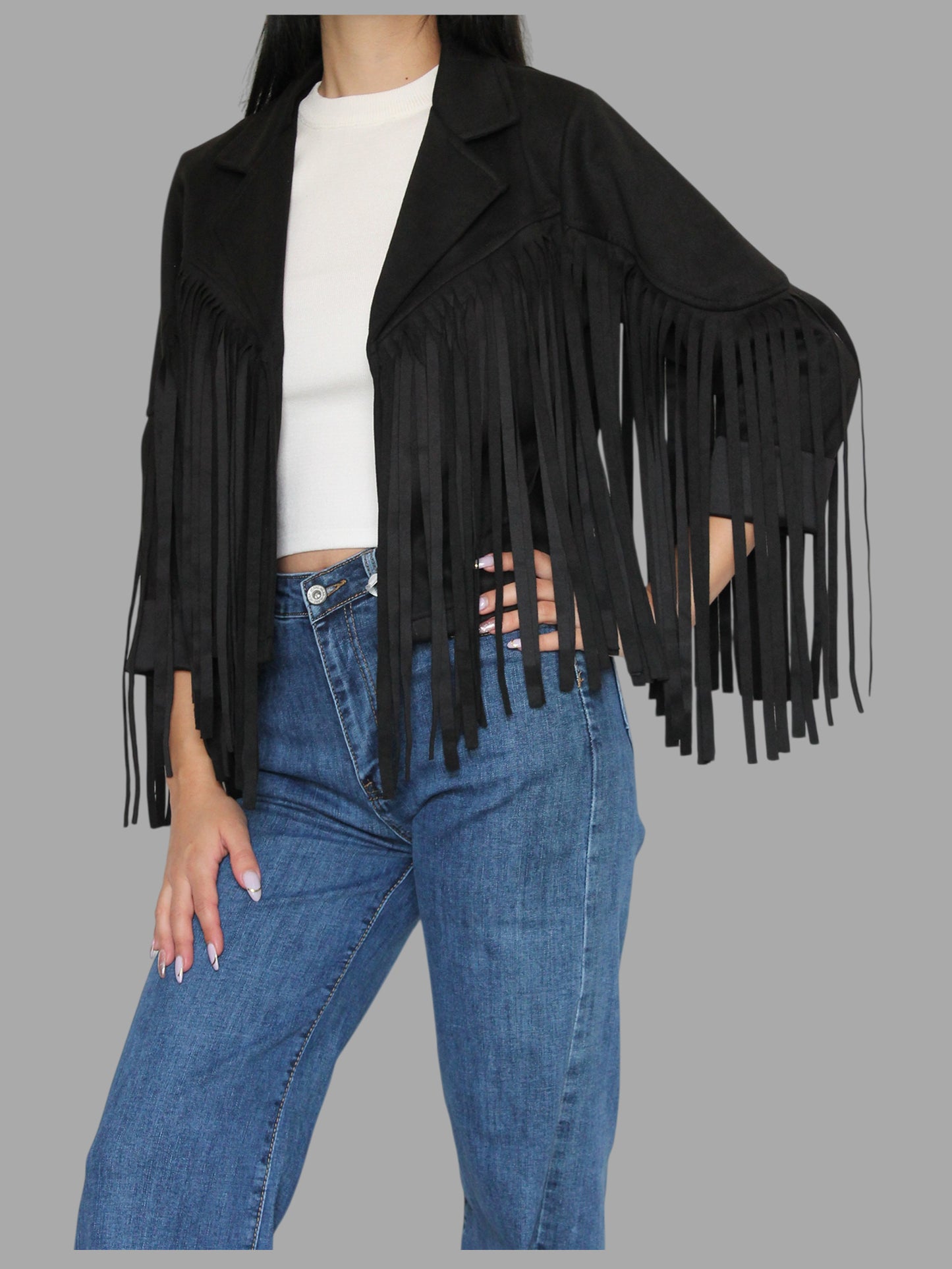 Giacca effetto scamosciato con frange