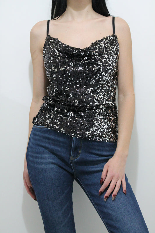 Top Nero in Paillettes – Scollo Morbido