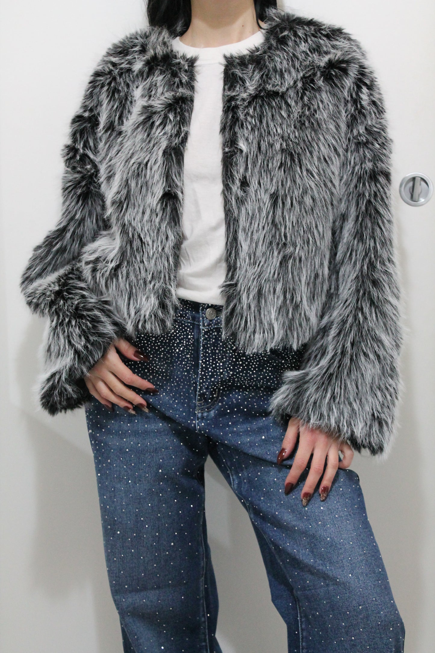 Ecopelliccia Corta– Faux Fur – Grigia e marrone