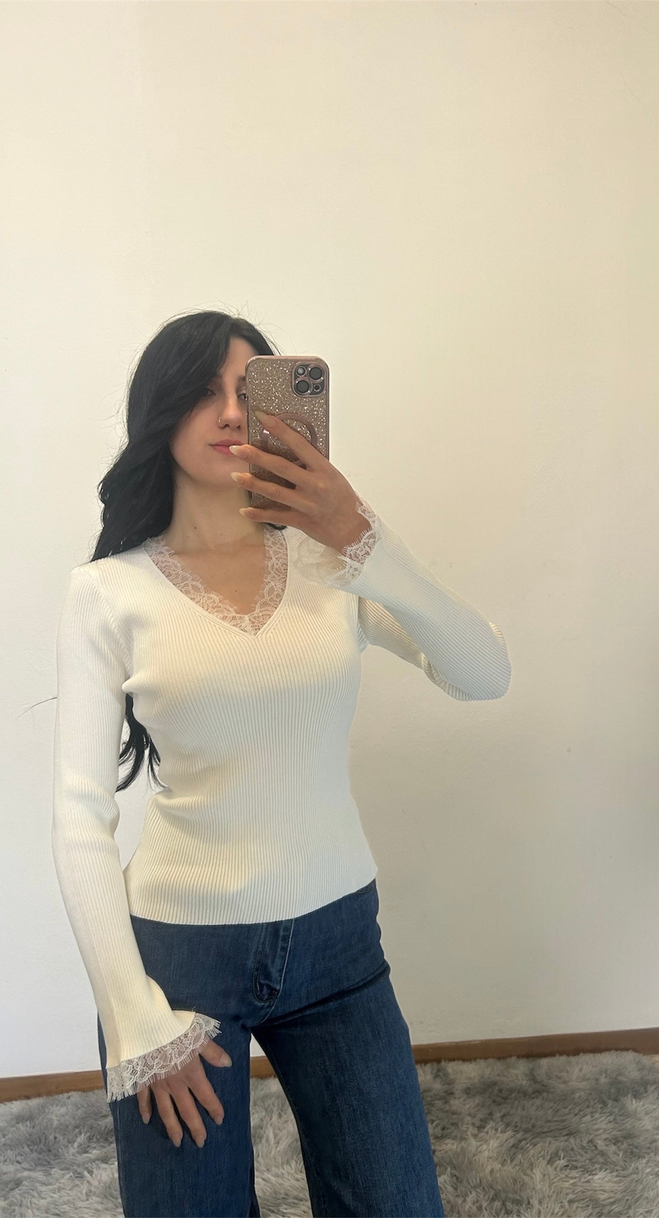 Maglia Rib in Pizzo Elegance