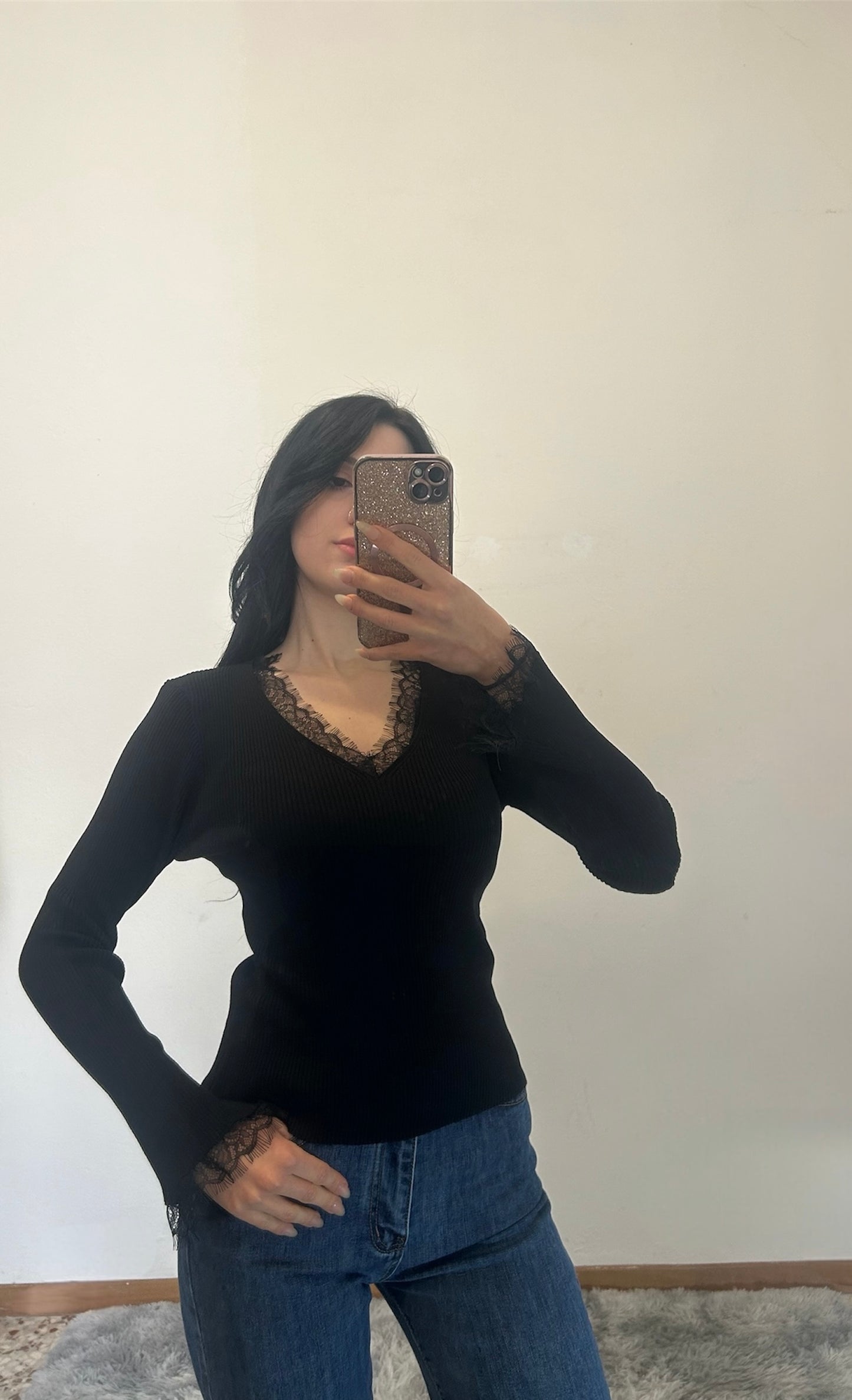 Maglia Rib in Pizzo Elegance
