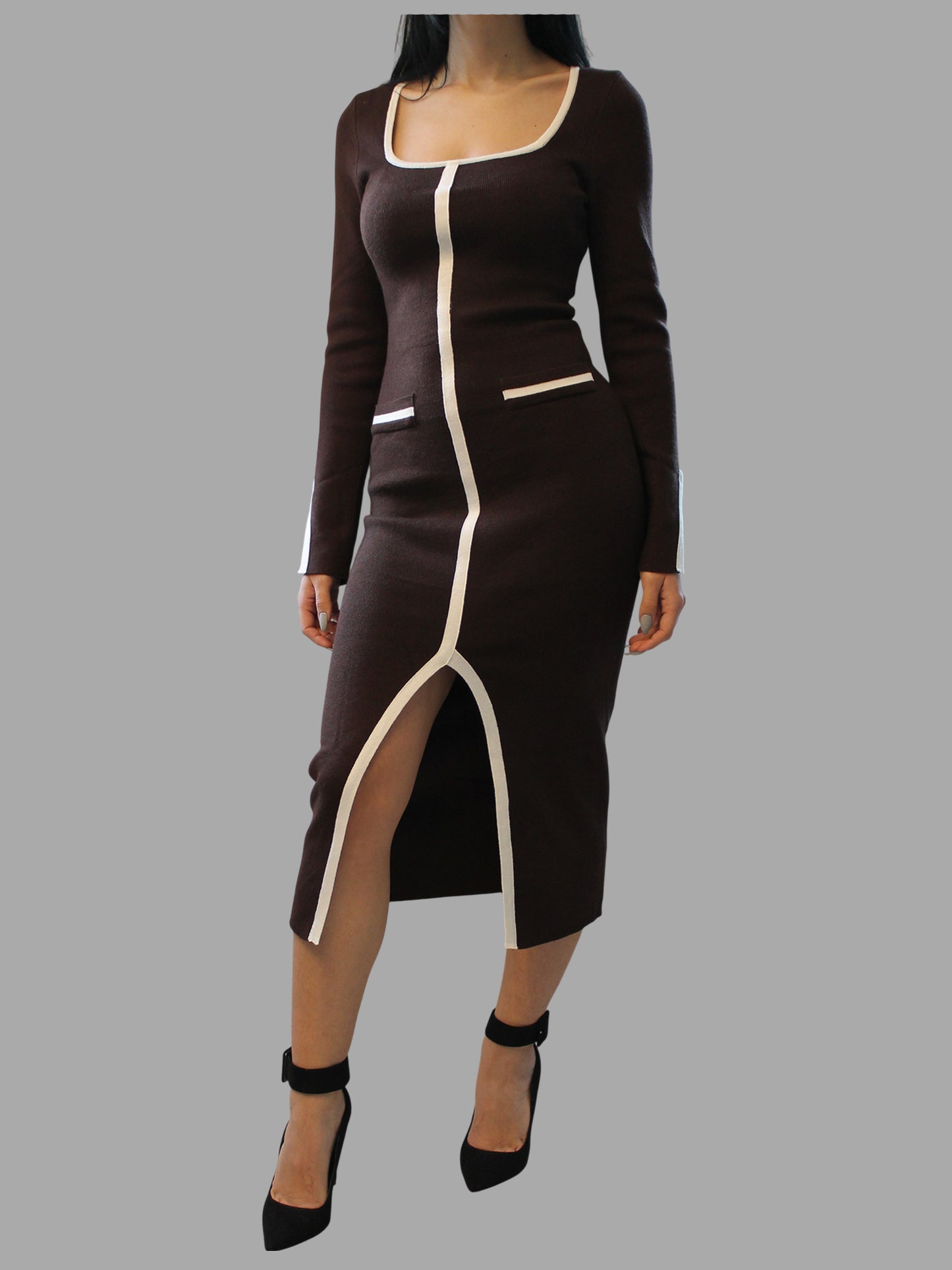 Vestito midi con bordi bianchi