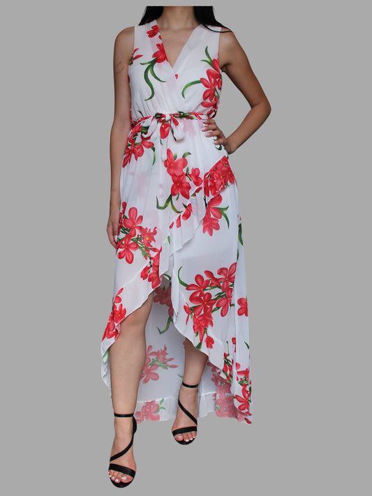 Abito lungo bianco con fantasia floreale