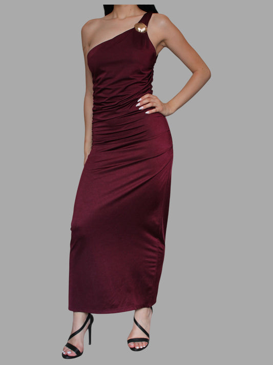 Abito lungo monospalla con gioiello